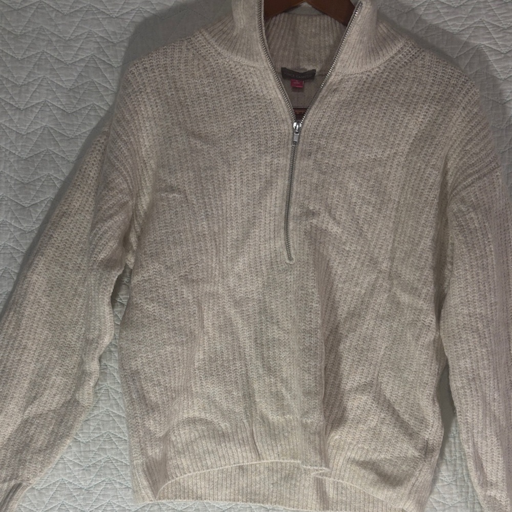 Vince Camuto Beige Cream Quarter-Zip Turtleneck Sweater